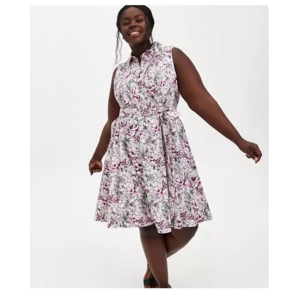 Torrid Women’s Floral Ivory Poplin Sleeveless Shirt Dress Size 4 (4X)‎ NEW/NWT - Picture 1 of 11